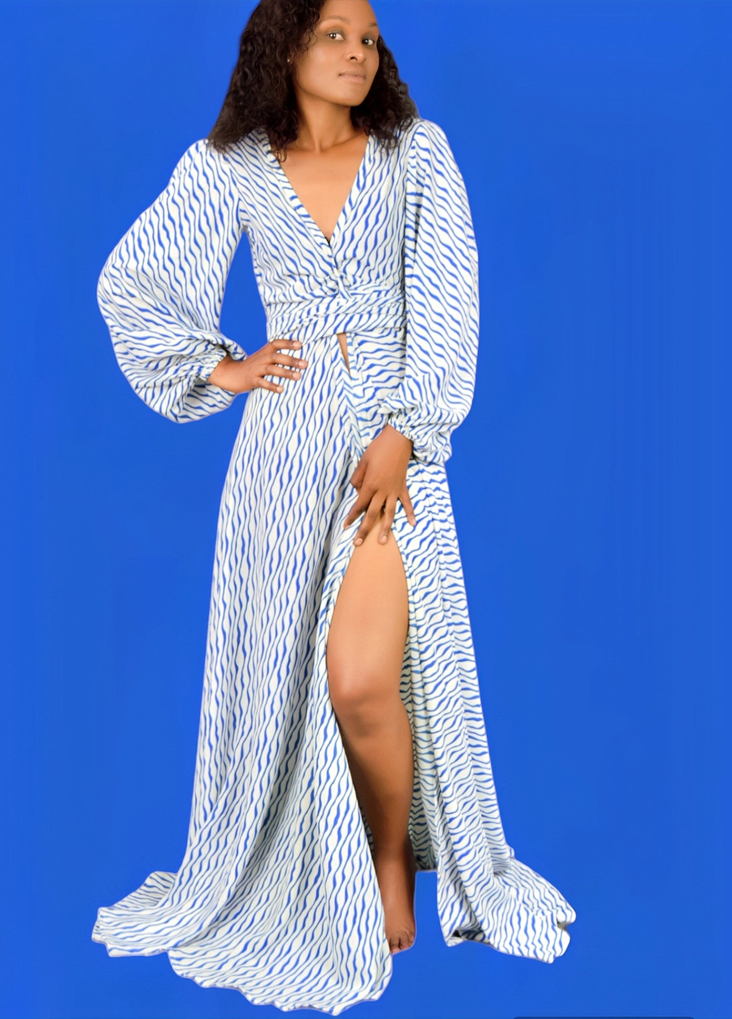 Blue Waves Beach Cover-Up Dress