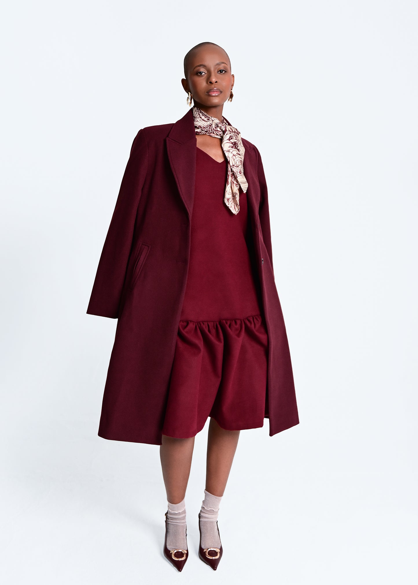 Makena Sculpted Midi Dress - Burgundy
