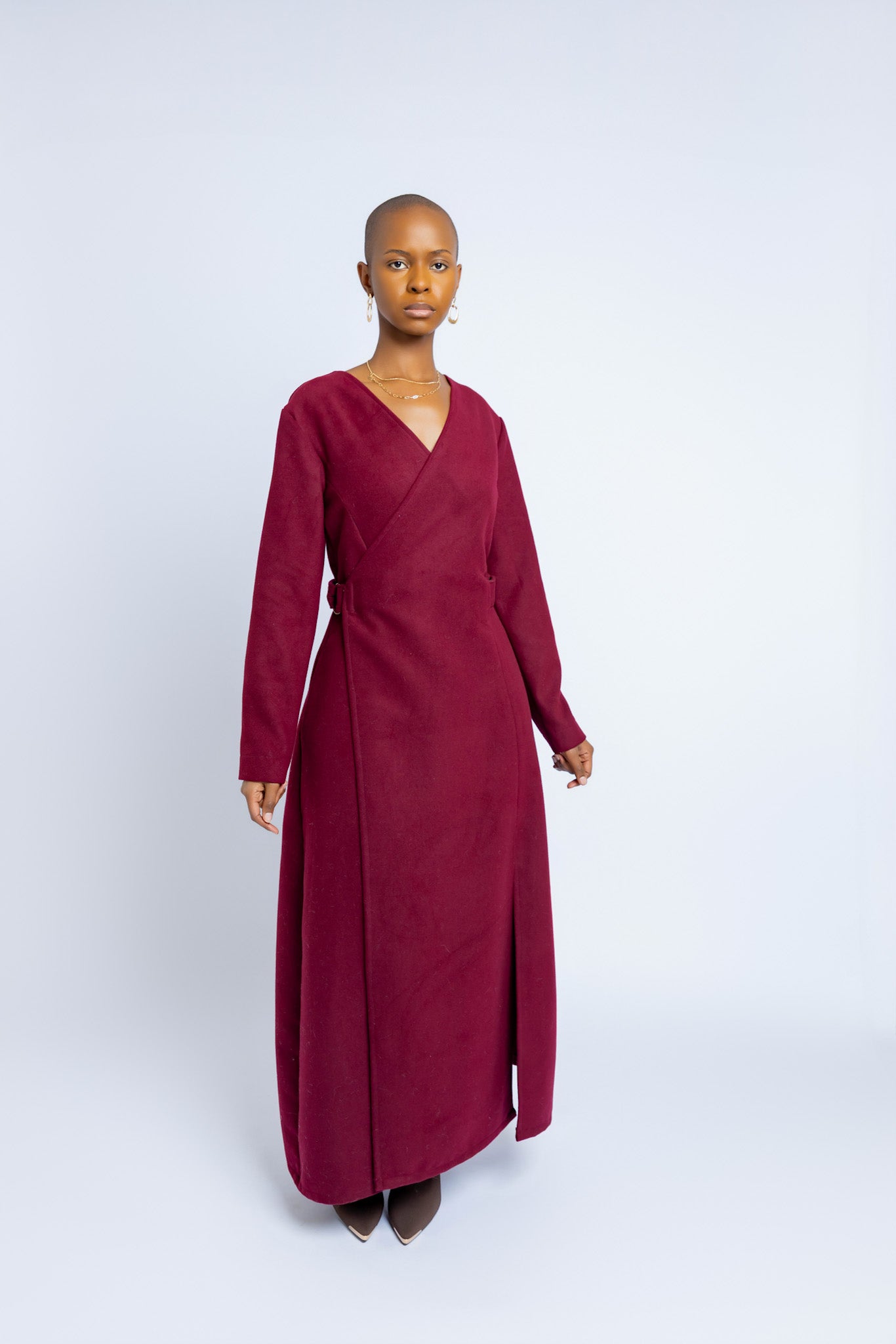 Amari Wrap Coat - Burgundy