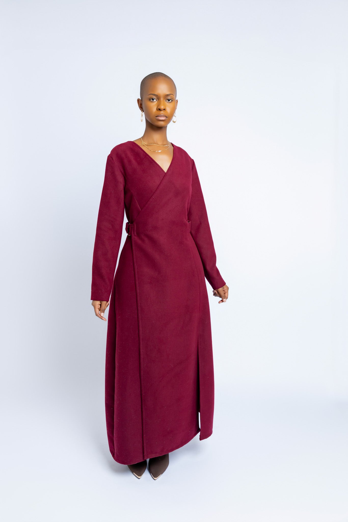 Amari Wrap Coat - Burgundy