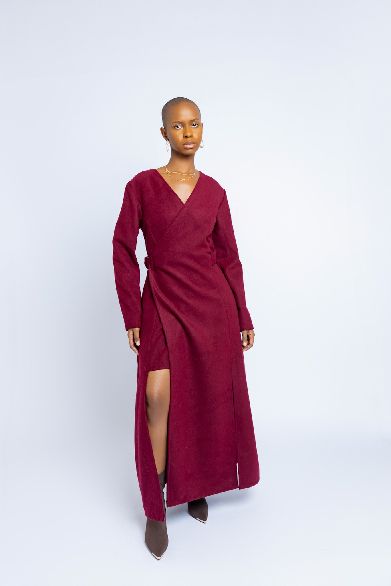Amari Wrap Coat - Burgundy