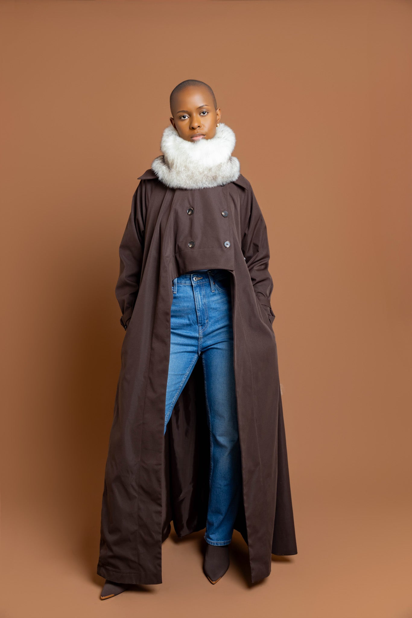 Kulani Cropped Trench Coat - Brown