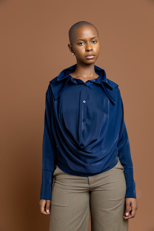 Nala Draped Blouse - Midnight Navy