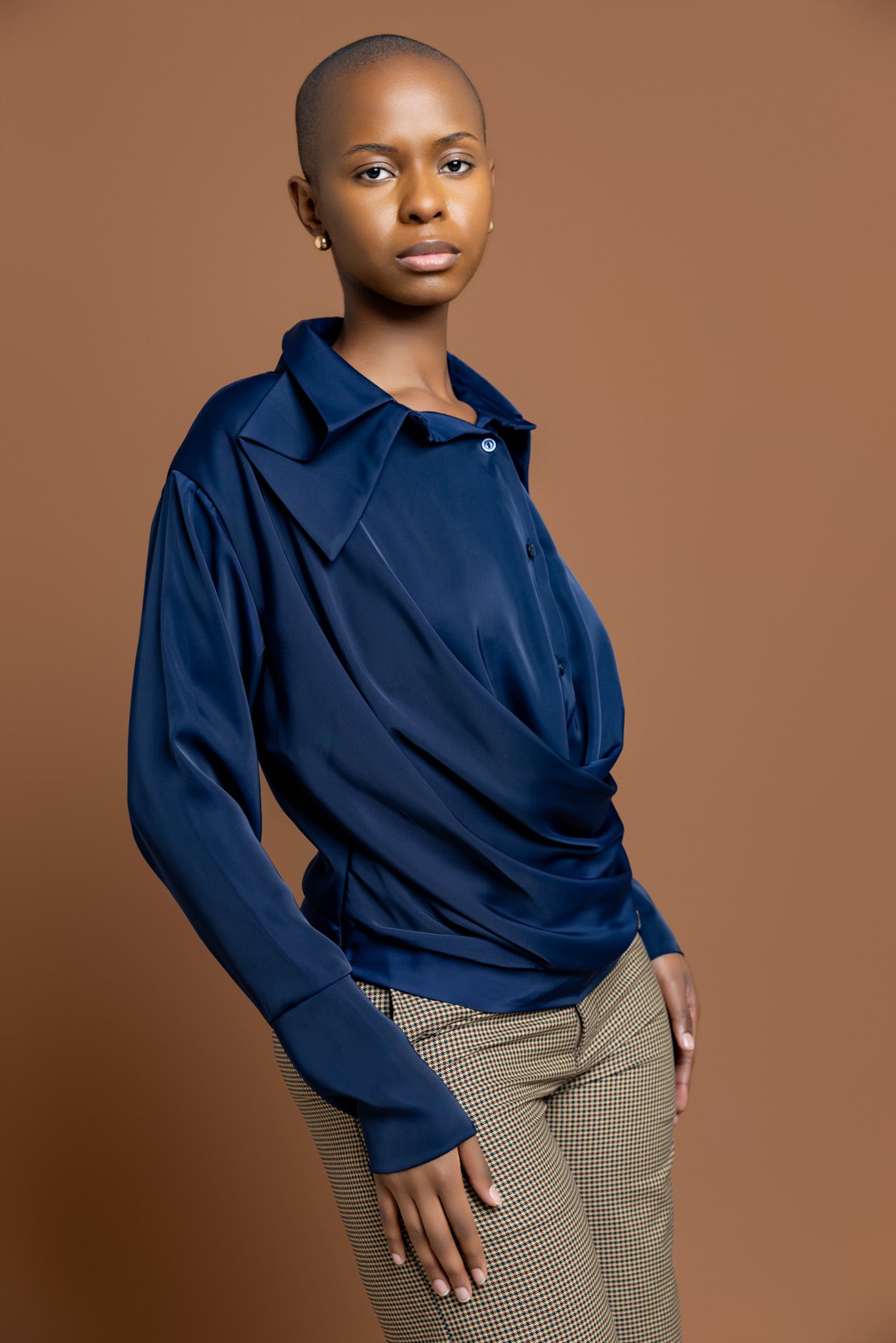 Nala Draped Blouse - Midnight Navy