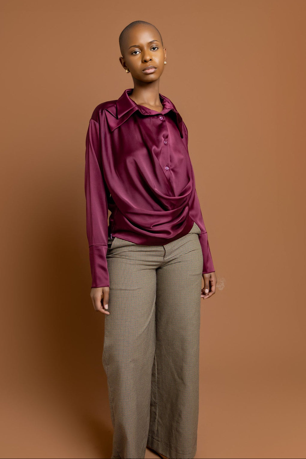Nala Draped Blouse - Burgundy
