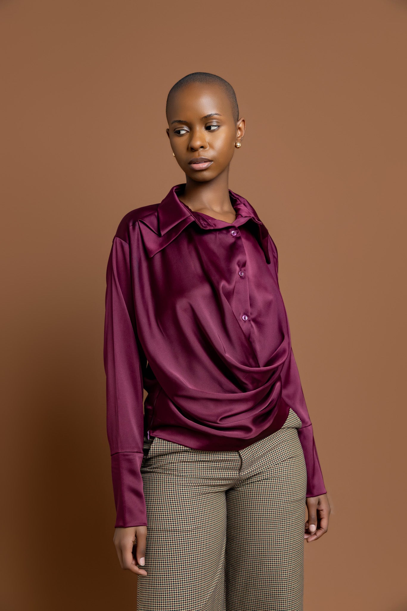 Nala Draped Blouse - Burgundy