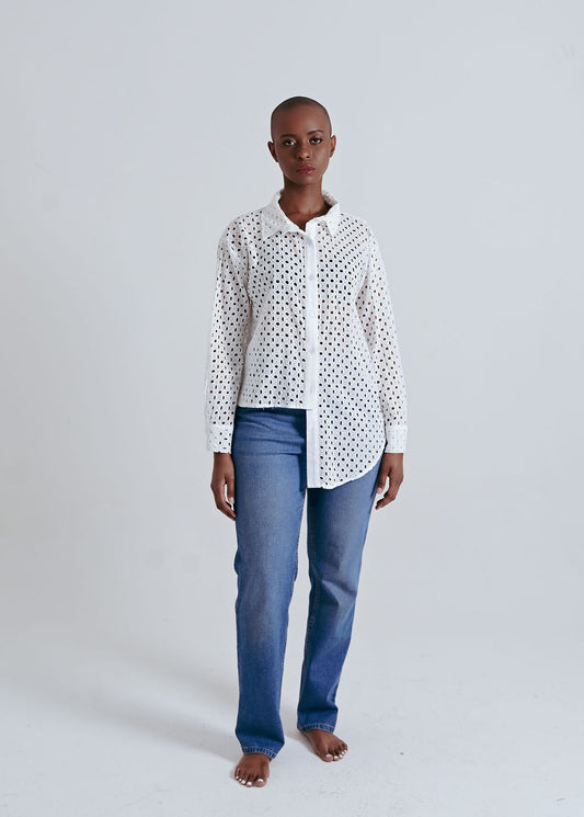 Kulani Asymmetric Broderie Anglaise Shirt