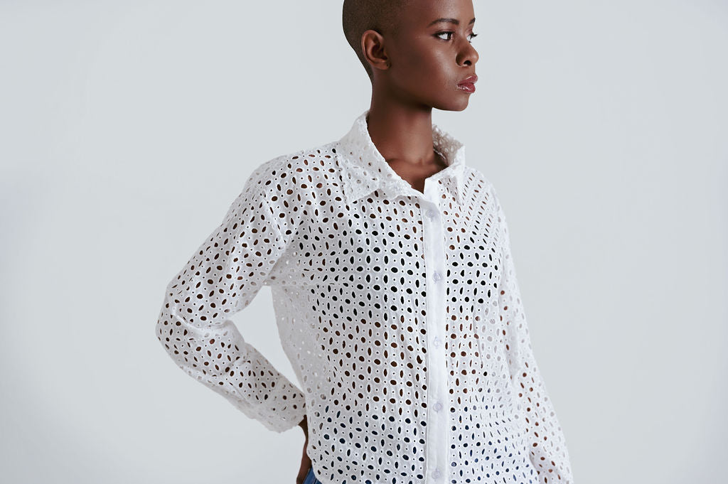 Kulani Asymmetric Broderie Anglaise Shirt