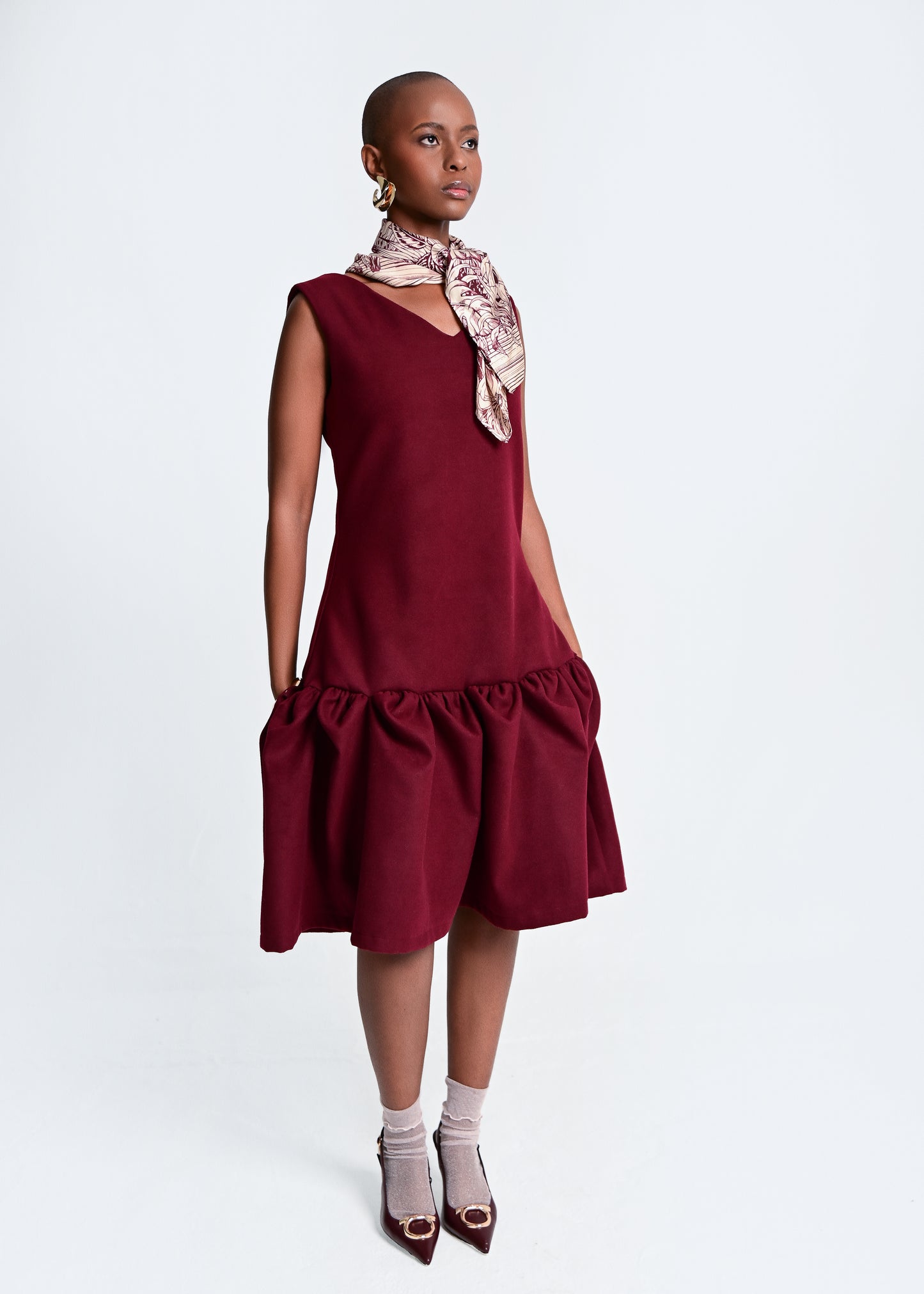 Makena Sculpted Midi Dress - Burgundy